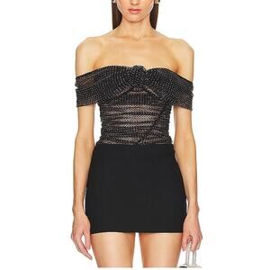 Self-Portrait Embellished Black Rhinestone Fishnet Top Size 4 US / UK 8